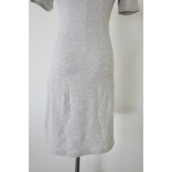 Reformation Size S Kendy Ribbed Short Sleeve Mini Dress Marble Gray Beige Heathe - Picture 10 of 13